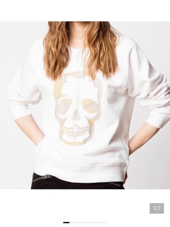Zadig & Voltaire Tops - Zadig & Voltaire White Sweatshirt with Gold Skull Graphic